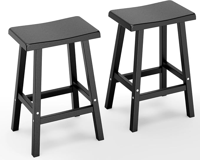 Bar Stools 29'' Outdoor Set of 2, Waterproof Modern Durable Resin Saddle Seat by MAIUSCOLI