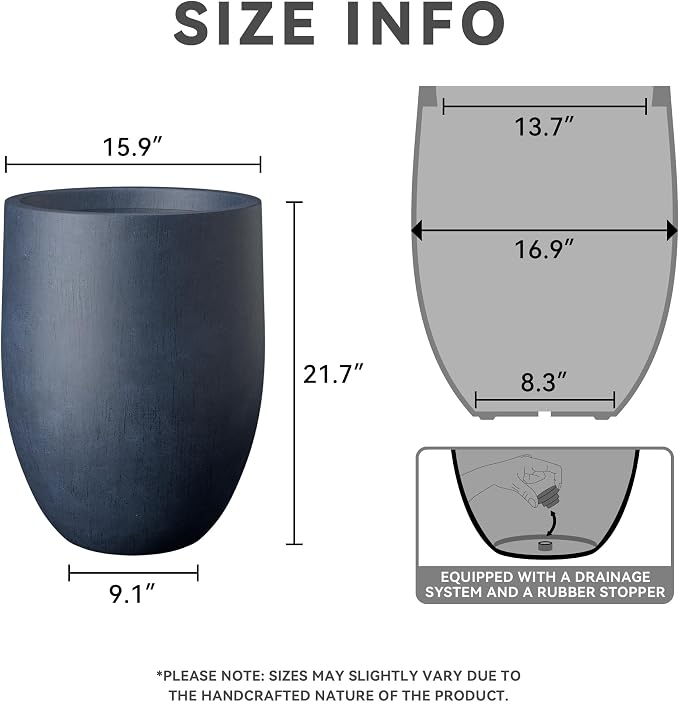 Kante Tall Concrete Planter, 21.7-Inch Height Antique Blue Large Indoor Outdoor - Image 2