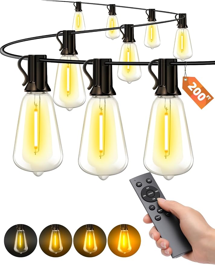Outdoor Patio String Lights: 200Ft 60M Outside Waterproof Light by Vozuji
