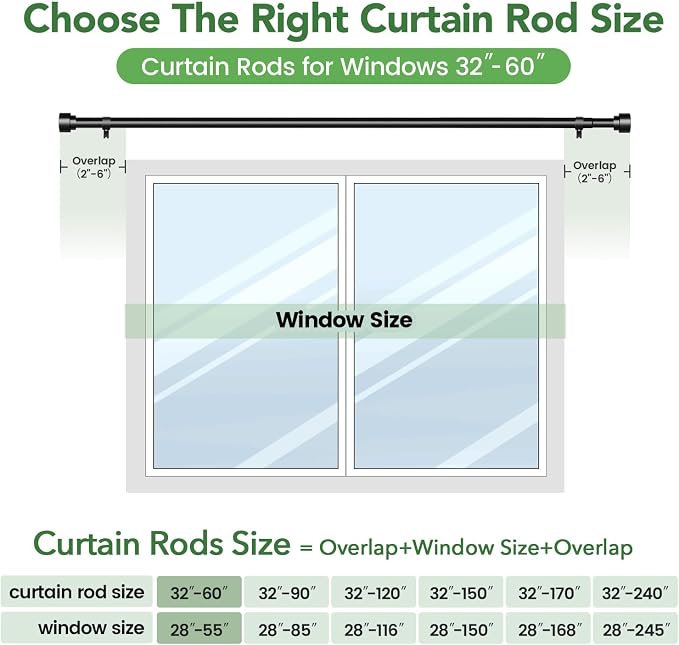 Time Forest Black Curtain Rods for Windows 28 to 48 Inch, 1 Inch Diameter - Image 7