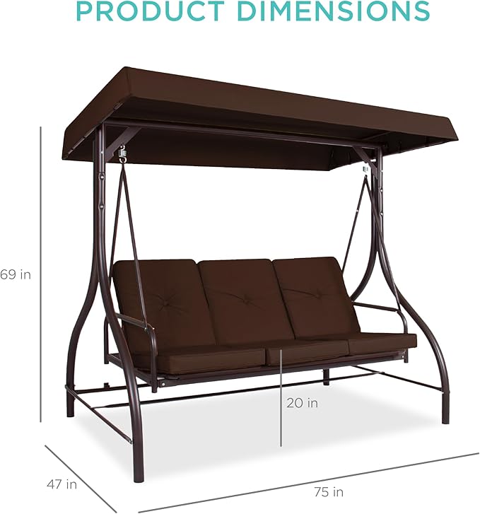 Best Choice Products 3-Seat Outdoor Large Converting Canopy Swing Glider - Image 7