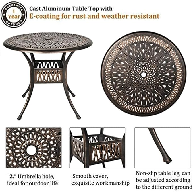 Grepatio 5 Piece Outdoor Dining Set Cast Aluminum Patio Table and Chairs - Image 2