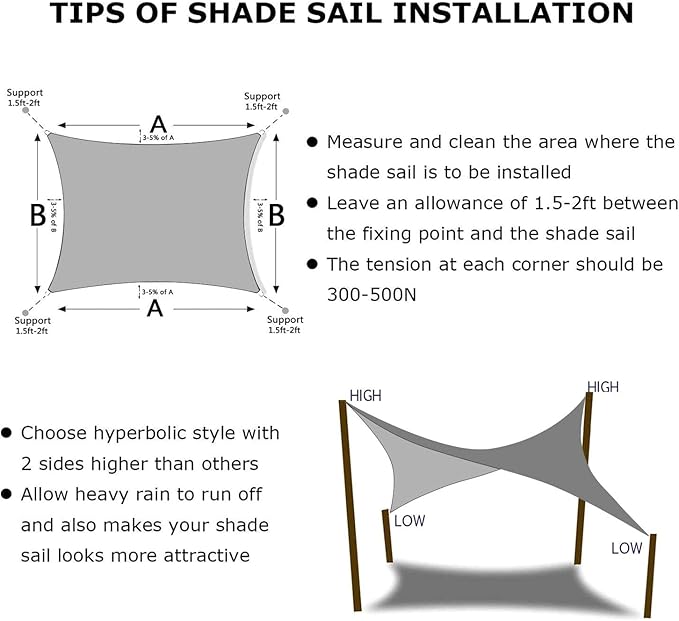 KANAGAWA Sun Shade Sail 13'x20' Gray Rectangle UV Block Canopy Awning Shelter - Image 4