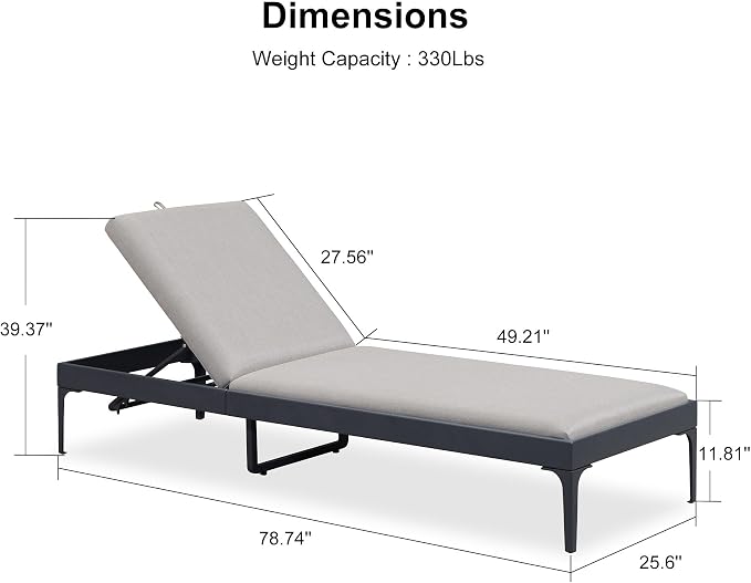 PURPLE LEAF 1 Piece Outdoor Chaise Lounge Aluminum Adjustable Patio Lounger - Image 8