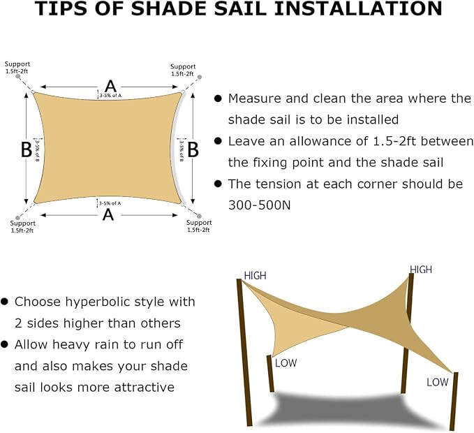 KANAGAWA 10'X14' Sand Custom Size Sun Shade Sail Rectangle UV Block Canopy Cover - Image 6