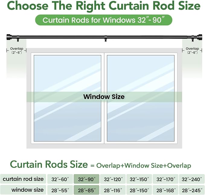 2 Pack Black Curtain Rods for Windows 48 to 84, 1 Inch Adjustable Heavy Duty - Image 7