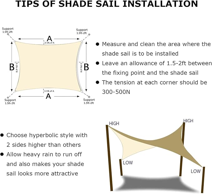 KANAGAWA 9'X15' Cream Custom Size Sun Shade Sail Rectangle UV Block Canopy Cover - Image 6