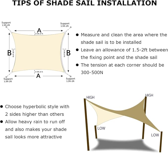 KANAGAWA 10'X15' Cream Custom Size Sun Shade Sail Rectangle UV Block Canopy - Image 6