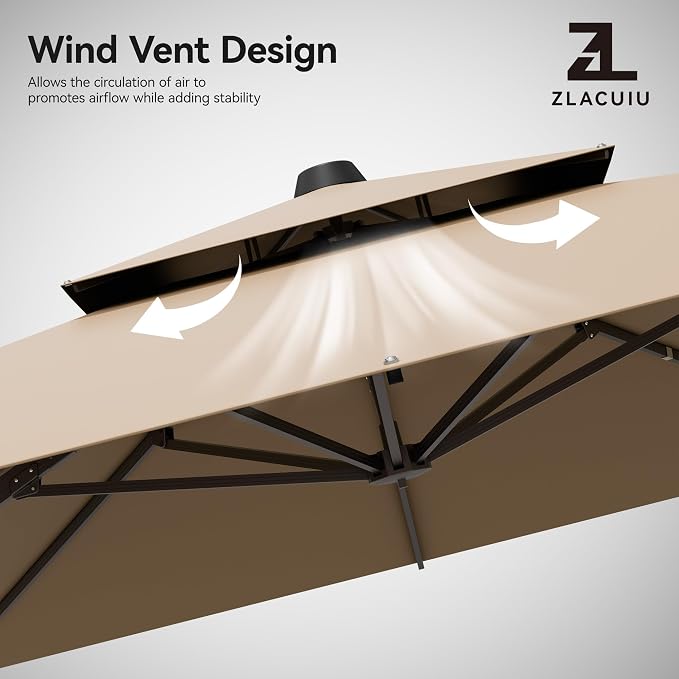 9x12FT Brown Cantilever Outdoor Patio Umbrella - Image 7