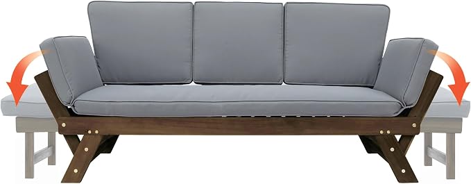Merax Patio Sofa, Outdoor Adjustable Wooden Daybed, Chaise Lounge - Image 5