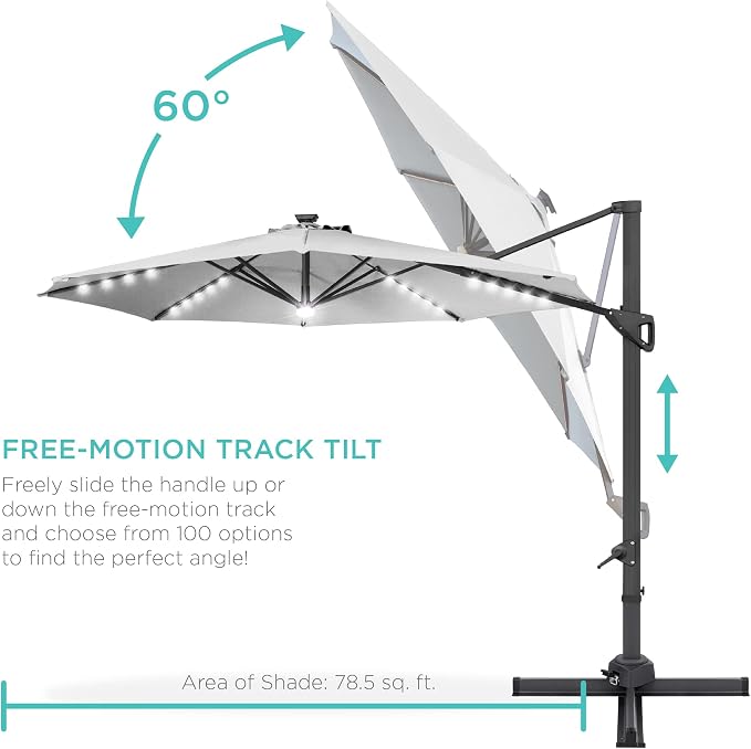Best Choice Products 10ft Solar LED Cantilever Patio Umbrella, 360-Degree - Image 5