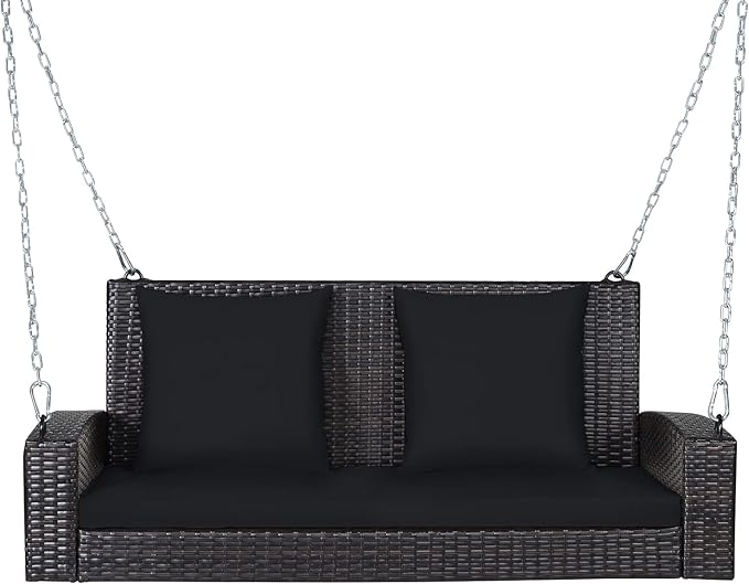 RELAX4LIFE Porch Swing 2-Seat Patio Rattan, Wicker Porch Swings Outdoor W/Two by RELAX4LIFE