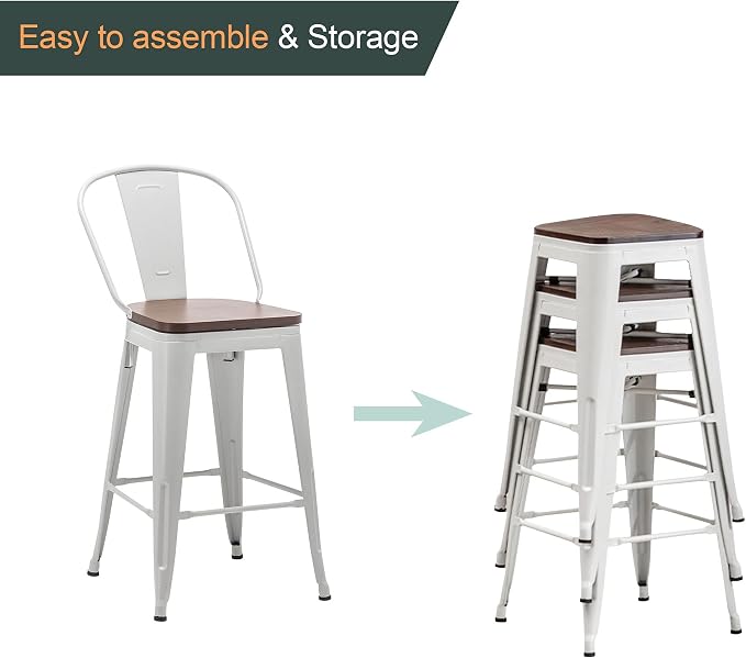 Alunaune 26" Swivel Metal Bar Stools Set of 4 High Back Counter Height - Image 9