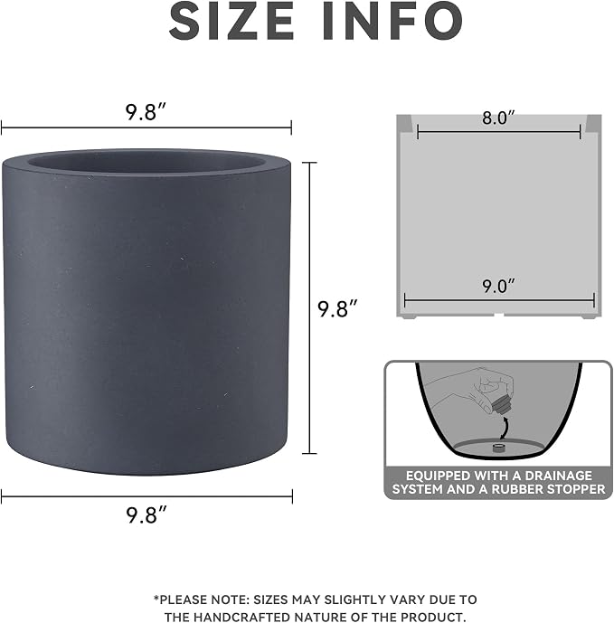 Kante 9.8" Dia Round Concrete Planter, Modern Style Large Cylindrical Plant Pot - Image 3