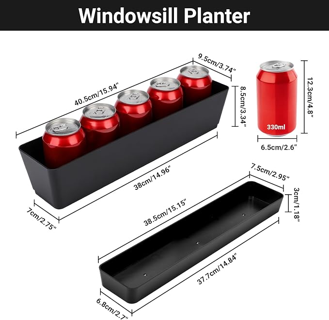 GREANER 3PCS 16x3.8 Inch Window Boxes Planters, Herb Succulents Flowers Plastic - Image 2