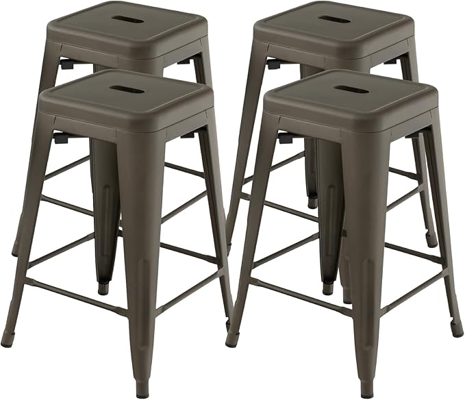 COSTWAY Bar Stools Set of 4, 24” Stackable Metal Stools by COSTWAY