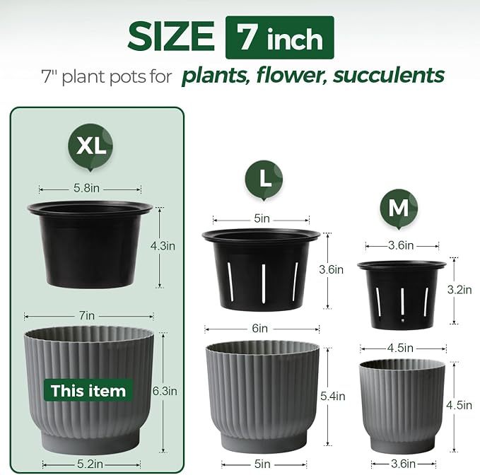 T4U 7 Inch Self Watering Pots for Indoor Plants, 4 Pack Plant Pots, Self - Image 2
