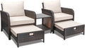 LEVELEVE Balcony Furniture 5 Piece Patio Conversation Set, PE Wicker Rattan by Enjoyyourlife