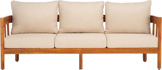 SAFAVIEH Outdoor Collection Owen Acacia Solid Wood Natural/Taupe Cushion - Image 11