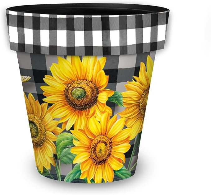 Briarwood Lane Checkered Sunflowers Decorative Medium Planter by BriarwoodLane