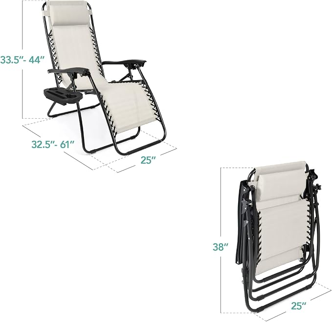 Best Choice Products Set of 2 Adjustable Steel Mesh Zero Gravity Lounge Chair - Image 2