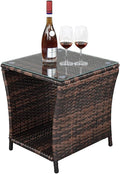 Wicker Rattan Side Table, Outdoor Square Rattan Coffee End Table by Unknown