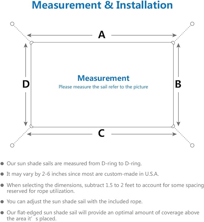 Eden's Decor Straight Flat-Edged Sun Shade Sail Rectangular 7' x 20' Blue - Image 3
