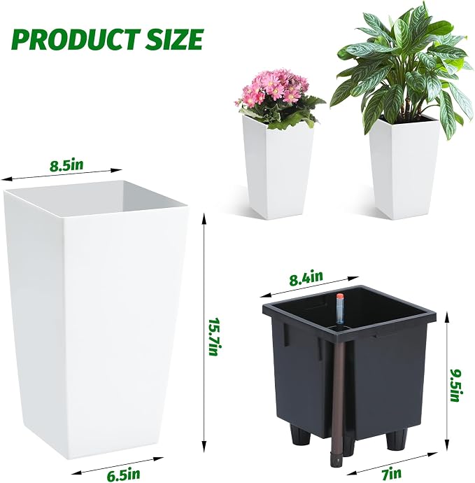 Garvee 16" Tall Planters Set of 2, Outdoor＆Indoor Black Planter Pots, High - Image 5