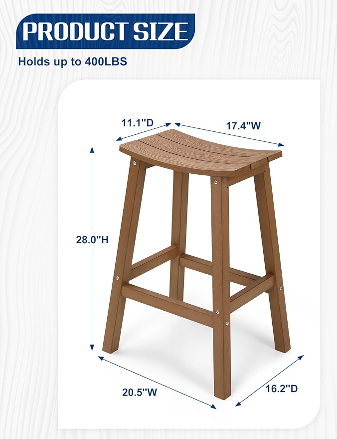 Weatherproof Bar Stools Set of 4, Saddle Seat, Bar Height Stools - Image 3