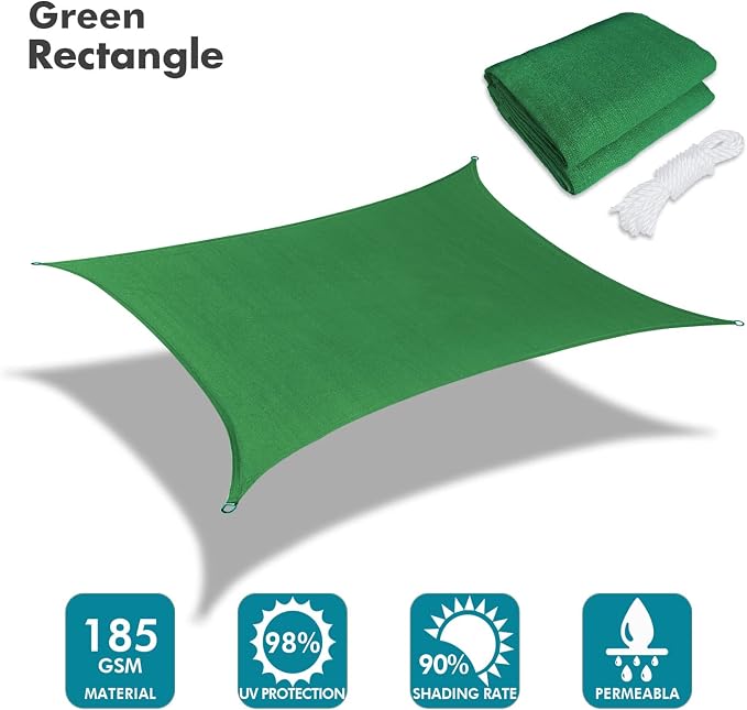KANAGAWA 7'X12' Dark Green Custom Size Sun Shade Sail Rectangle UV Block Canopy - Image 2