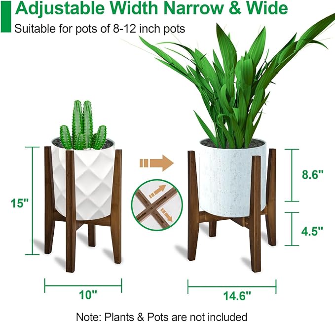 OERGKE Adjustable Plant Stand, Bamboo Mid Century Modern Indoor Plants Stands - Image 3