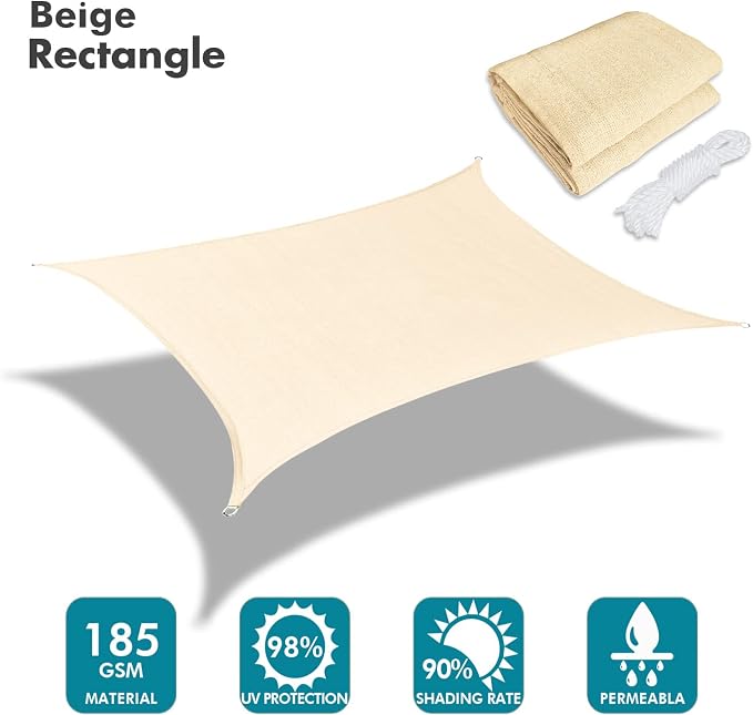 KANAGAWA 20'X22' Cream Custom Size Sun Shade Sail Rectangle UV Block Canopy - Image 2