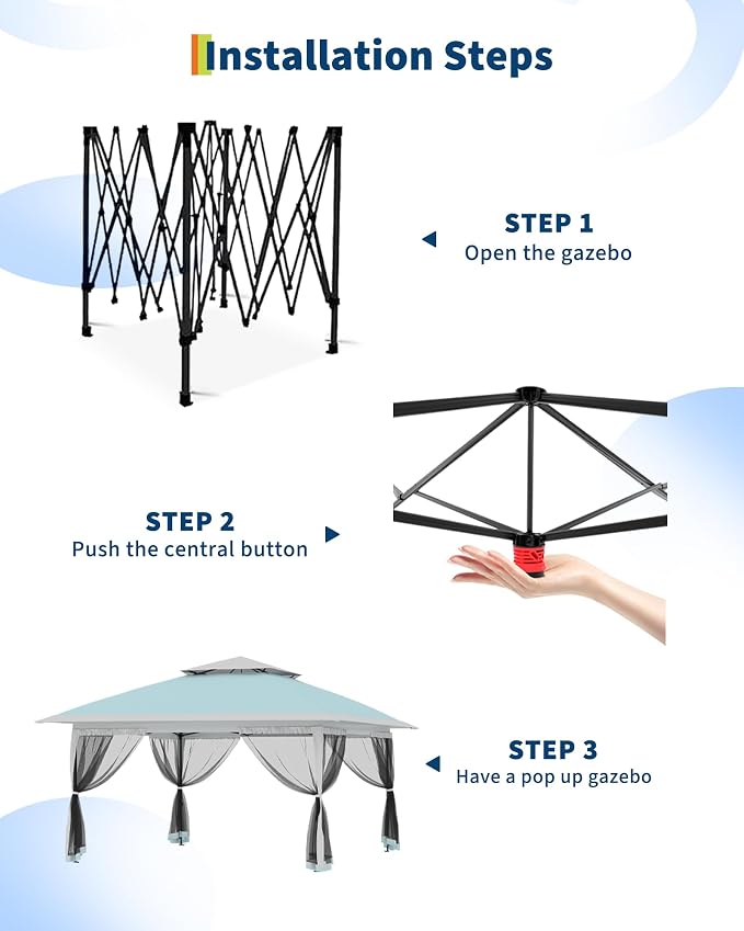 Canopy Tent 13x13 ft, Pop Up Gazebo One-Push Setup - Image 4