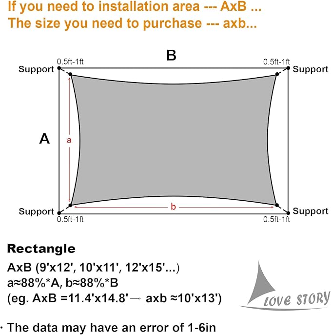 LOVE STORY Custom Size 4'x8' Sand Sun Shade Sail Rectangle UV Block Canopy - Image 2