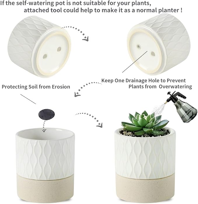 Nihow Self Watering Plant Pot: 4.5 Inch Ceramic Planter - Image 3
