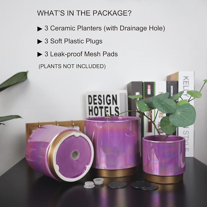 Gepege Ceramic Pots for Plants, Rainbow Pearl Glaze Planter - Image 3