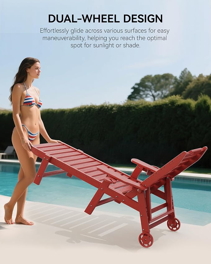 Carauci Lounge Chair Outdoor Set of 2, HDPE Chaise Lounge - Image 4