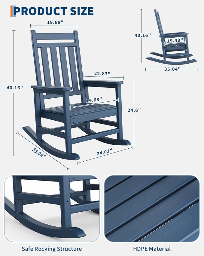 GarveeLife Poly Lumber Rocking Chair Outdoor Set of 6 - Image 2