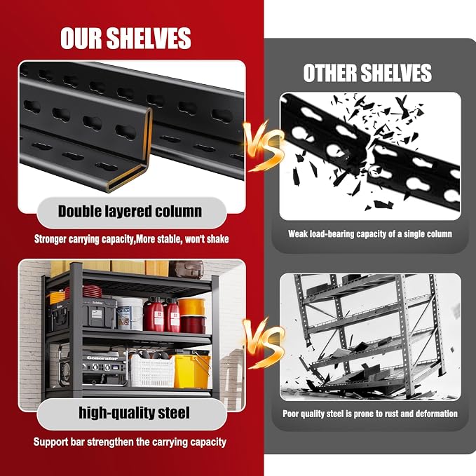 Set of 3 Garage Shelving-3000 lbs 5 Tier Storage Shelves, Adjustable Heavy Duty - Image 9