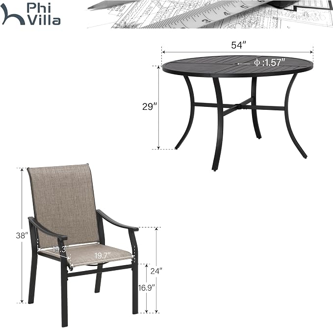PHI VILLA 5 pcs Patio Round Dining Table and Chairs, Textilene Dining Chairs - Image 7