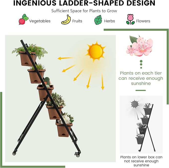 Giantex 2 Pcs Vertical Planter Raised Bed on Wheels, Elevated Garden Beds - Image 9