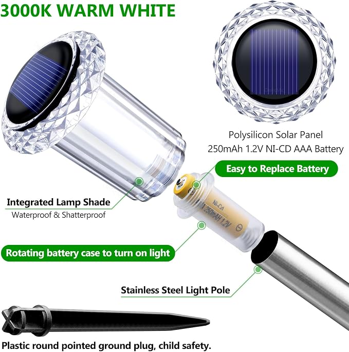 DenicMic Solar Lights Outdoor 15 Pack Waterproof 3000K Warm White LED Stainless - Image 2