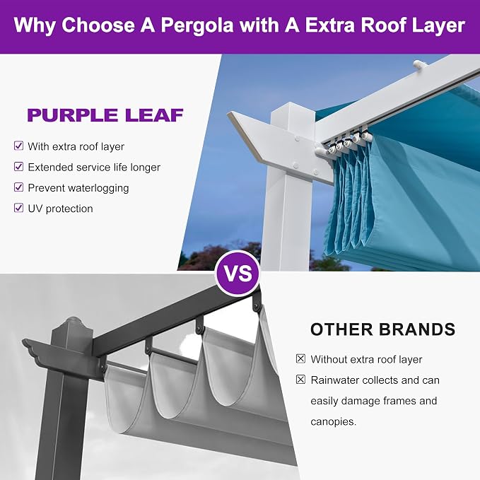 PURPLE LEAF 10' x 13' Aluminum Outdoor Pergola White Modern Grape Trellis - Image 3