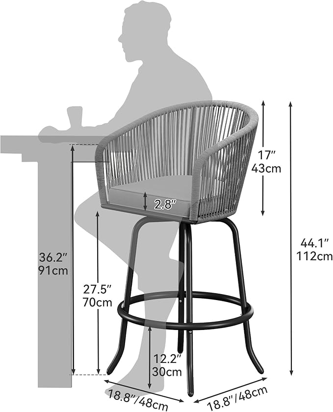 YITAHOME Counter Height Bar Stools Set of 2, Outdoor Bar Stools - Image 2
