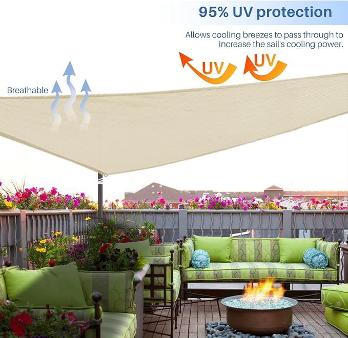 E&K Sunrise 28' x 28' x 28' Sun Shade Sail Triangle Canopy Shade Cover UV Block - Image 5