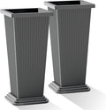 Set of 2 Tall Planters with Drainage Tray, 24 Inch Large Flower Pots by PolarcoForgeco