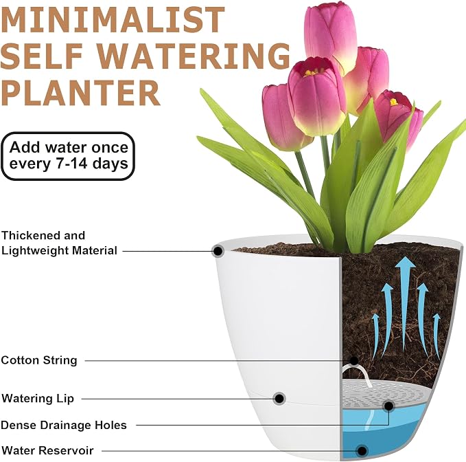 Plant Pots 10/9/8/7.5/7 Inch Self Watering Pots, Plastic Flower Pots, Nursery - Image 4