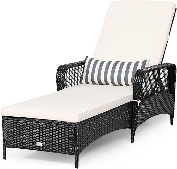 Tangkula Wicker Chaise Lounge Outdoor Set of 2, Patio Rattan Reclining Chaise - Image 9