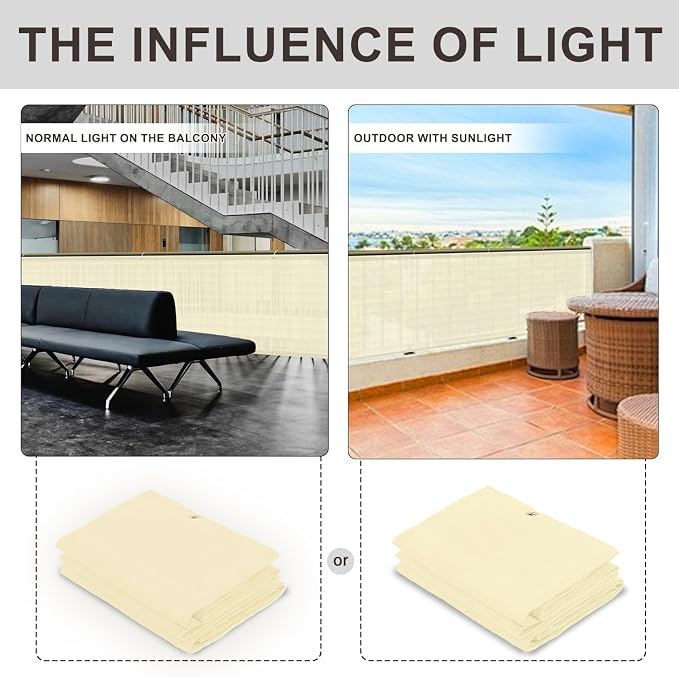 LOVE STORY Custom Size 3'x15' Butter Cream Balcony Privacy Screen, UV Block - Image 2