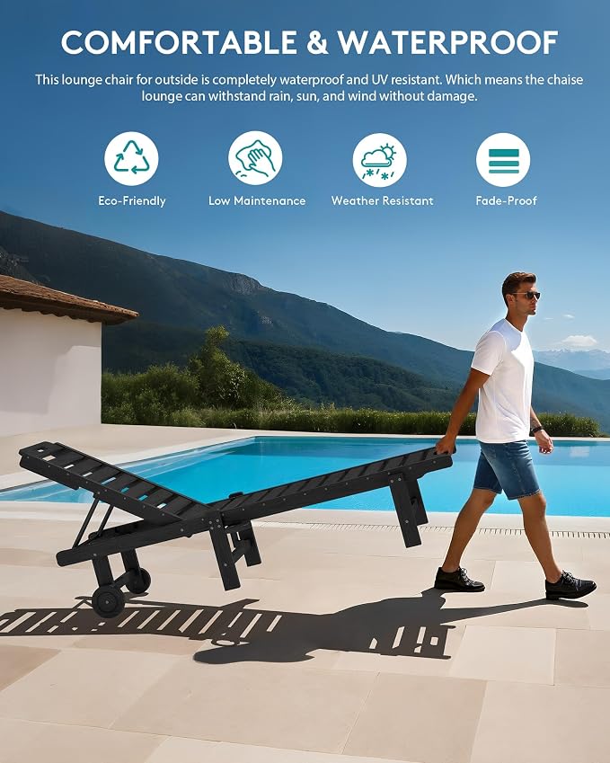 SERWALL Outdoor Chaise Lounge Set of 8, HDPE Pool Lounge Chairs - Image 4